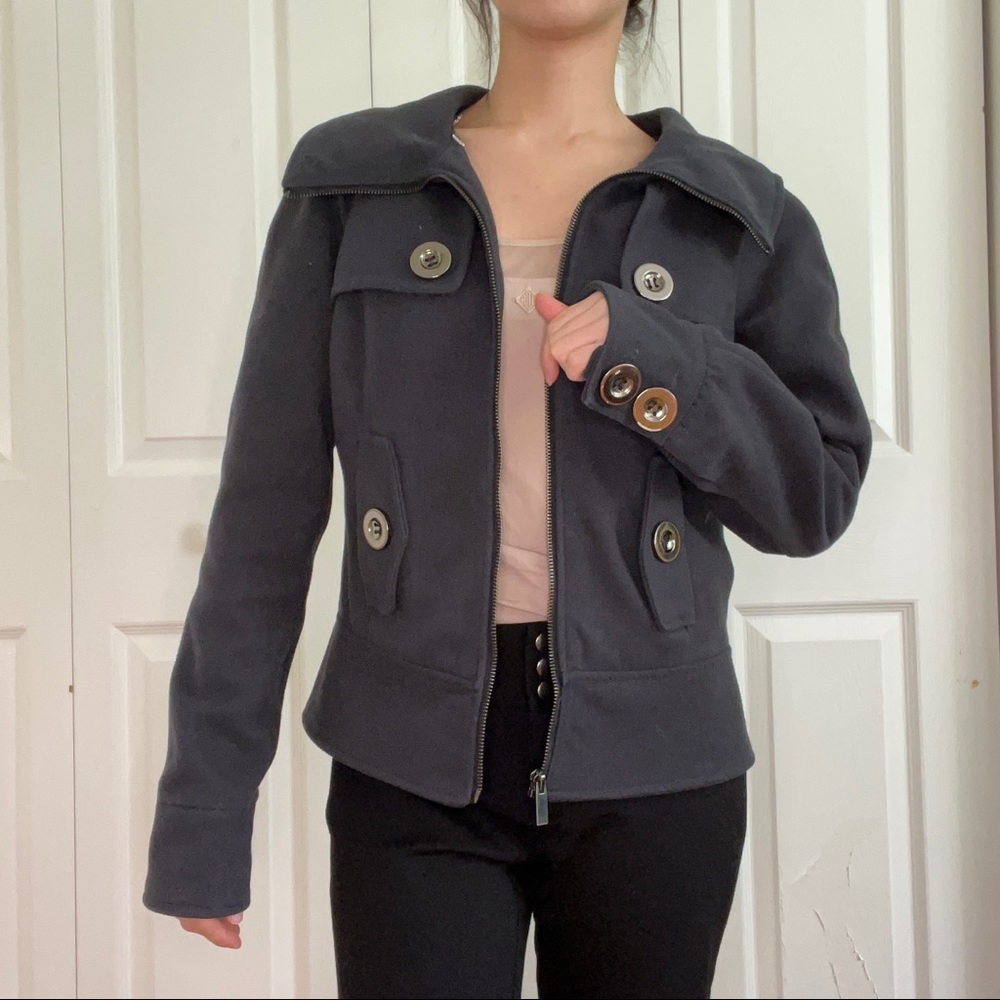 Thick grey coat with button detailing